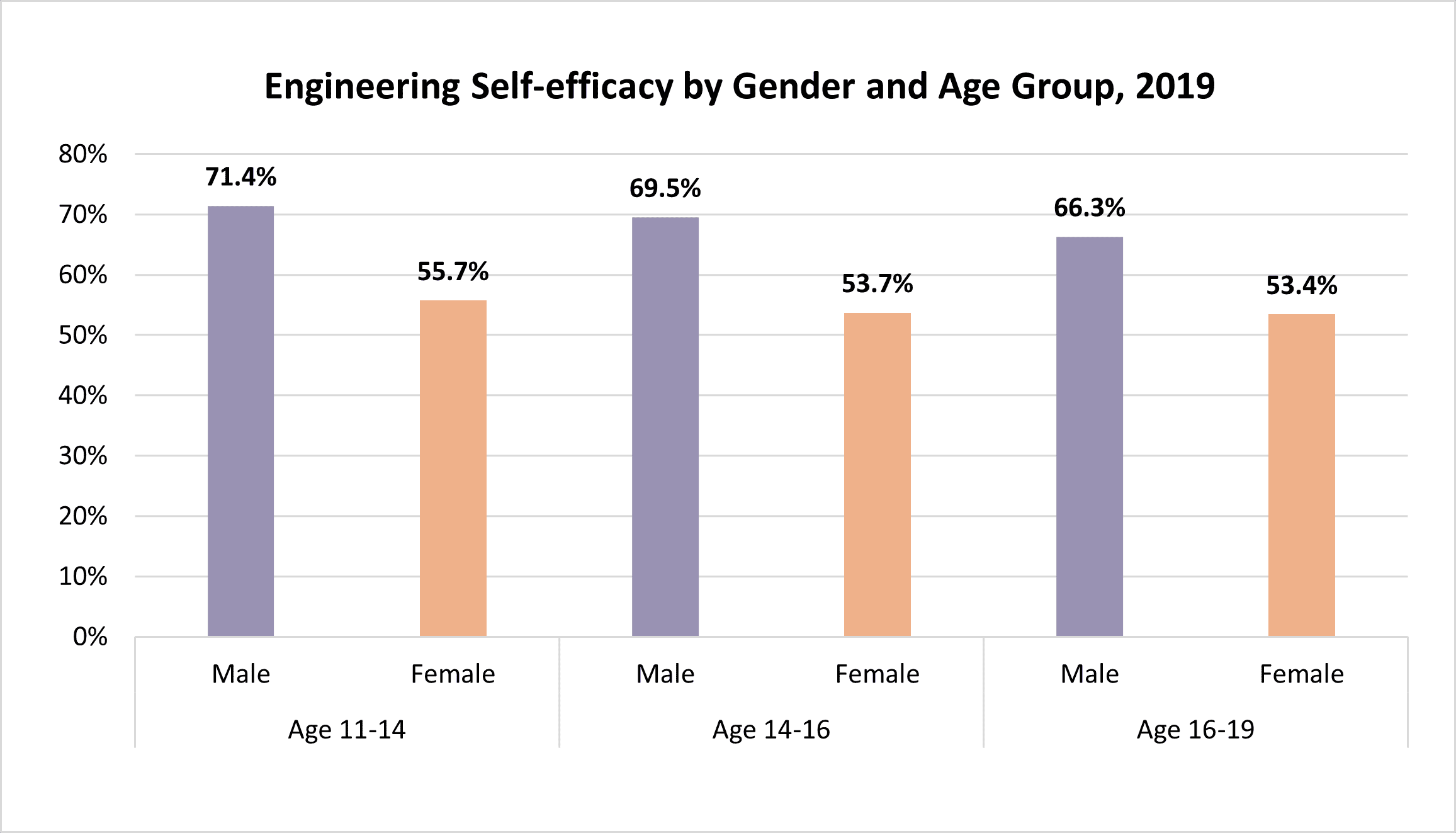 Engineering Self-efficacy by Gender and Age Group, 2019
