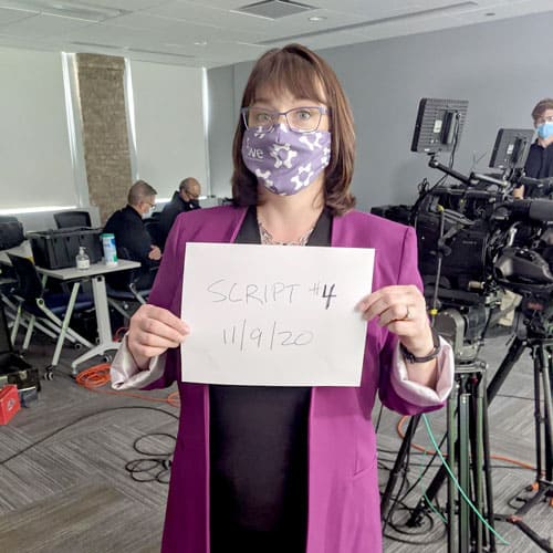 Practice Curiosity 1 holding sign up script #4 behind the scenes
